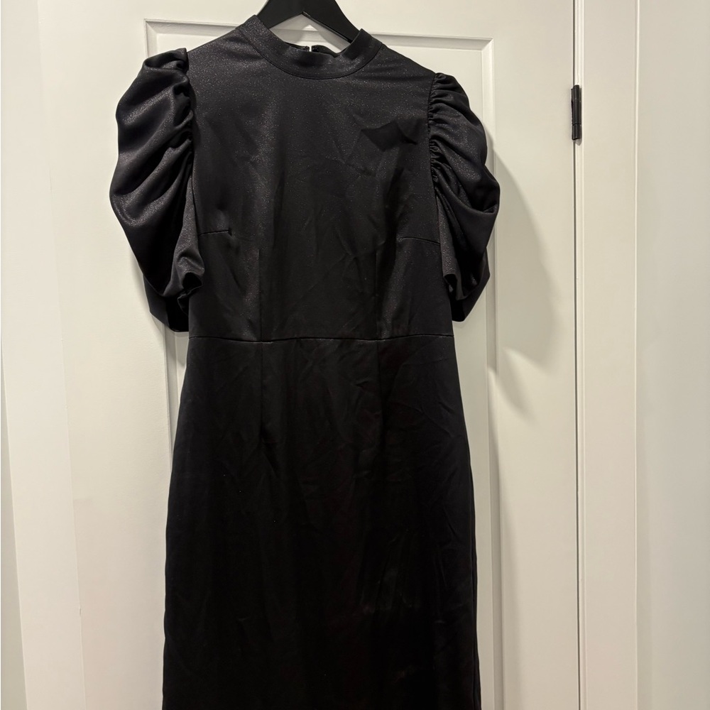 H&M Black Midi Dress with Puff Sleeves